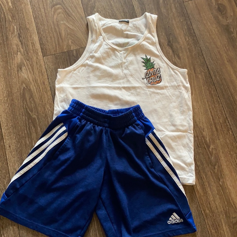 Adidas shorts & Santa Cruz tank top